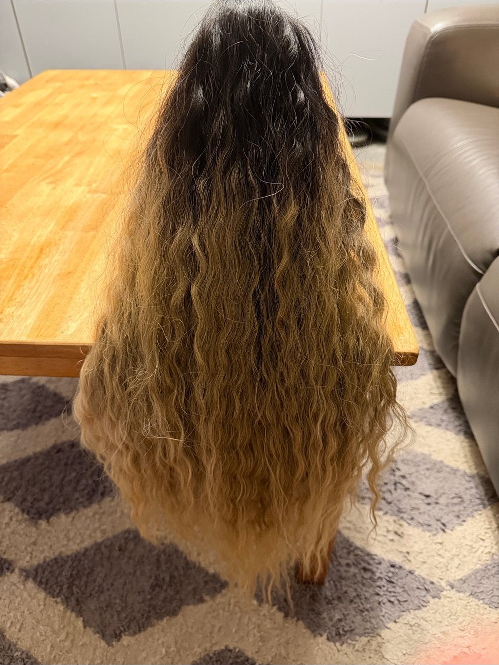 Long Wavy Ombre Wig with Dark Roots to Warm Blonde - Stylish Natural Look